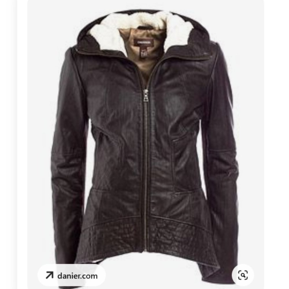 Danier Leather Jacket, Brown Hooded S